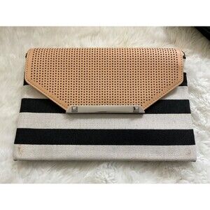 Stella & Dot Black White Stripe Canvas Envelope Clutch 10" x 7"